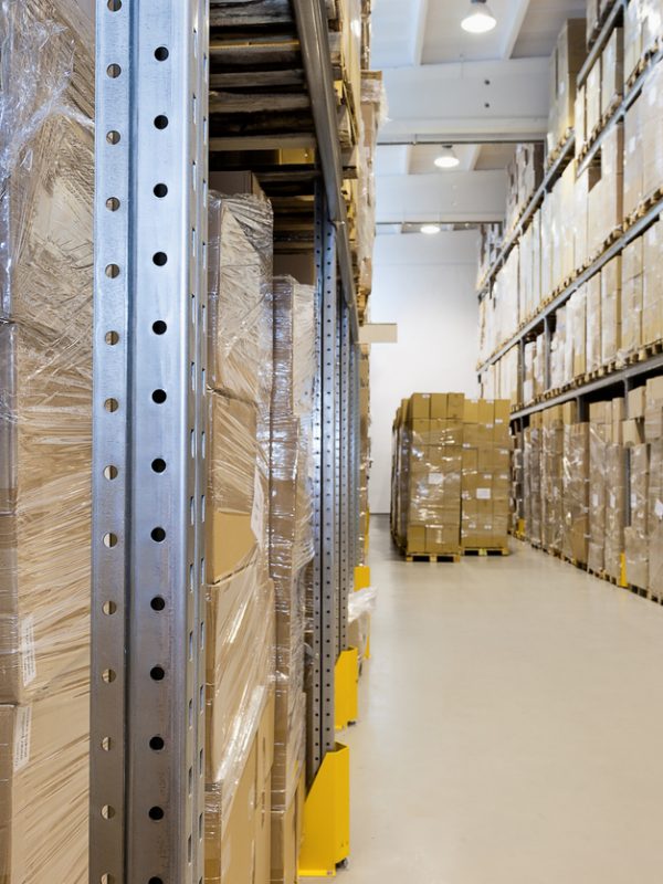 Closeup of a metal racks in a warehouse